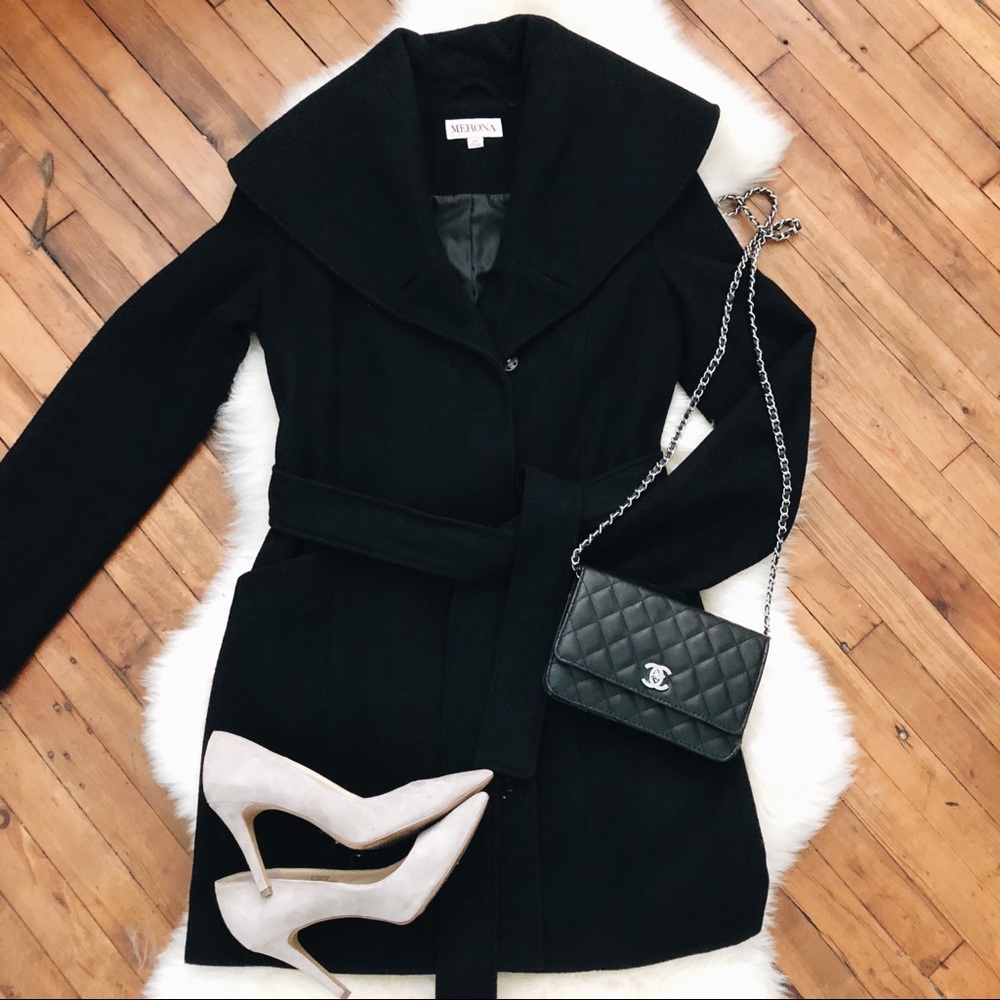 Merona wool winter coat collar wrap belt